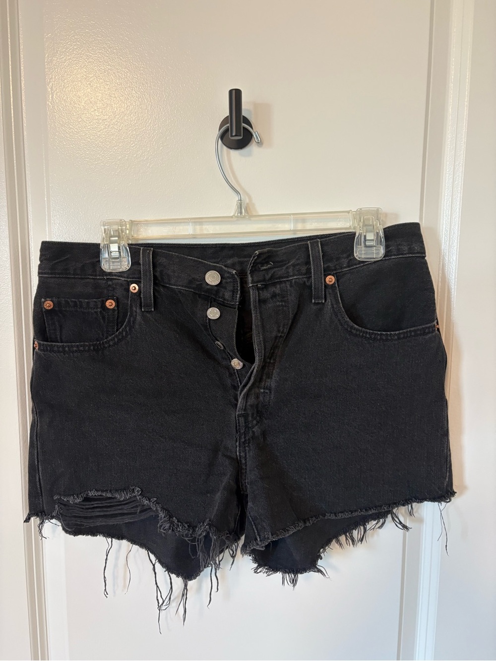 Levi Black Distressed High-Waist Women's Denim Shorts